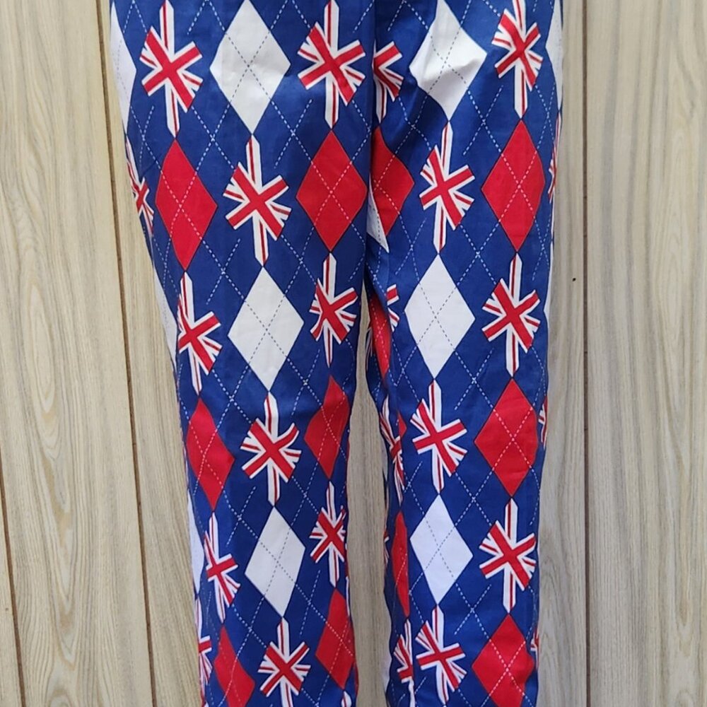 British flag golf pants 36 men Royal Awesome cotton - Picture 2 of 9